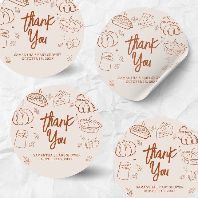 Little Cutie Pie Fall Baby Shower Classic Round Sticker (Hand Drawn Little Cutie Pie Baby Shower Sticker)