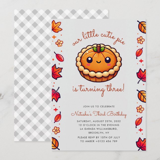 Little Cutie Pie Fall Gender Neutral Birthday Invitation (Front/Back)