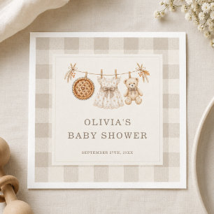 Little Cutie Pie Fall Gingham Baby Shower Party Napkin