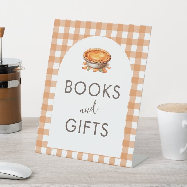 Little Cutie Pie Fall Gingham Books and Gifts  Pedestal Sign (In SItu)