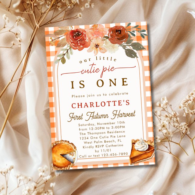 Little Cutie Pie Fall Harvest First Birthday Party Invitation (Creator Uploaded)
