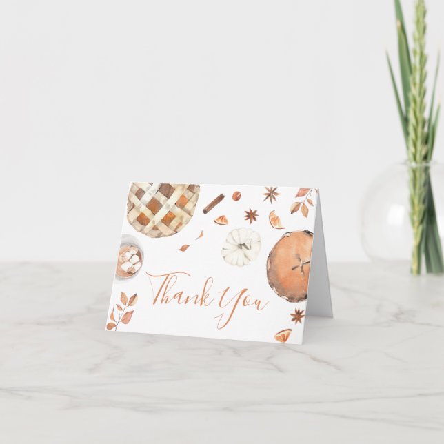 Little Cutie Pie Fall Pumpkin Baby Shower Thank You Card (Front)