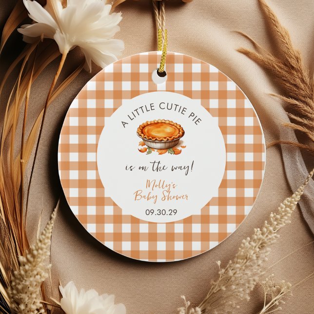 Little Cutie Pie Fall Pumpkin Gingham Baby Shower  Ceramic Tree Decoration (Creator Uploaded)