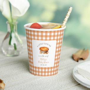 Little Cutie Pie Fall Pumpkin Gingham Baby Shower Paper Cups
