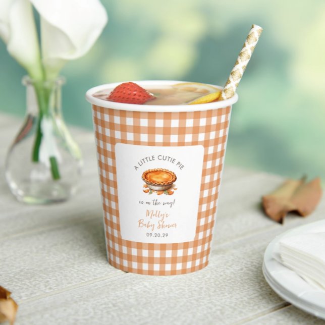 Little Cutie Pie Fall Pumpkin Gingham Baby Shower  Paper Cups (Creator Uploaded)