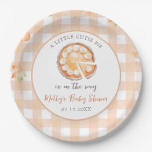 Little Cutie Pie Fall Pumpkin Gingham Baby Shower Paper Plate
