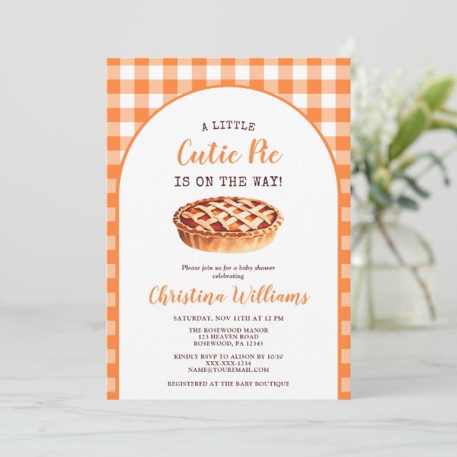  Little Cutie Pie Fall Pumpkin Pie Baby Shower Invitation (Standing Front)