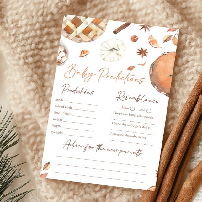 Little Cutie Pie Fall Pumpkin Prediction Game (Pumpkin Pie Baby Shower Baby Predictions Game)