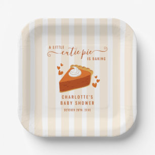Little Cutie Pie Fall Stripes Pumpkin Baby Shower Paper Plate