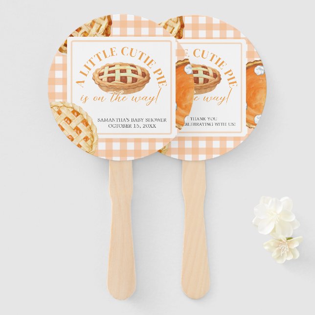 Little Cutie Pie Gingham Baby Shower Hand Fan (Front and Back)
