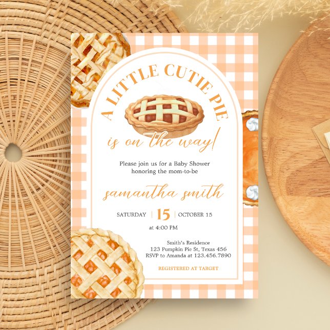 Little Cutie Pie Gingham Baby Shower Invitation (Gingham Little Cutie Pie Baby Shower Invitation)