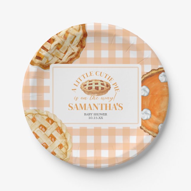 Little Cutie Pie Gingham Baby Shower Paper Plate (Front)