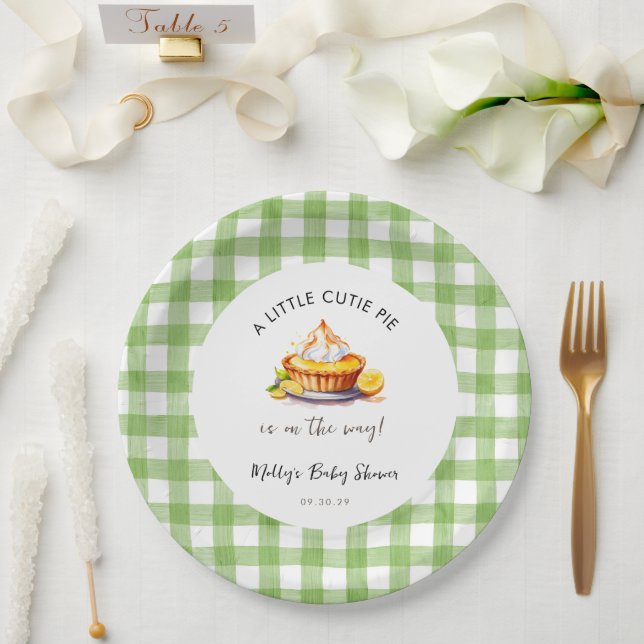 Little Cutie Pie Gingham Baby Shower  Paper Plate (Wedding)