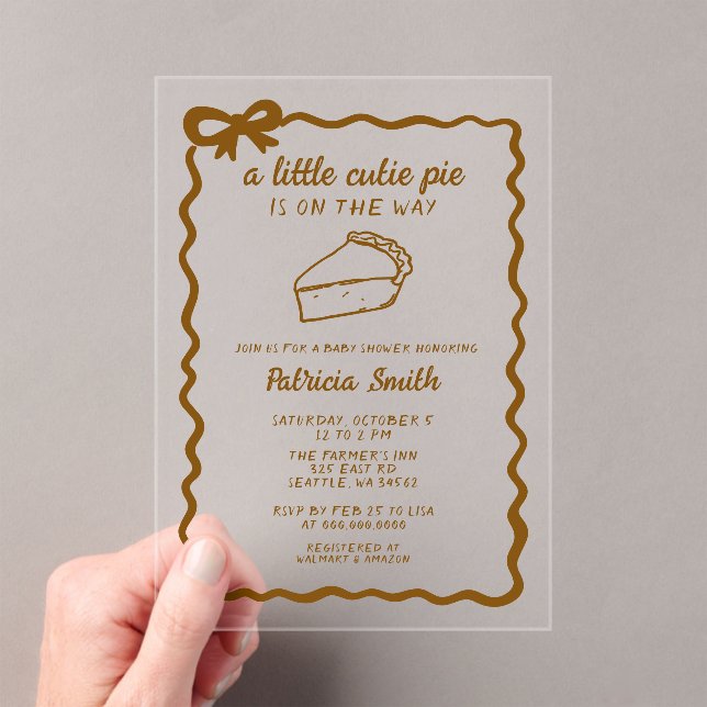 Little Cutie Pie hand draw doodle Fall Baby Shower Acrylic Invitations (Insitu (Handheld))