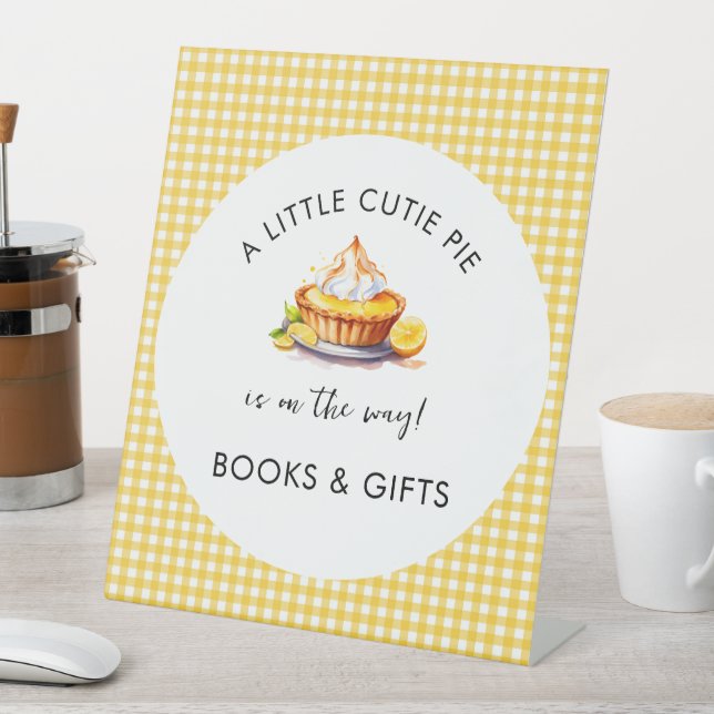 Little Cutie Pie Lemon Baby Shower Books & Gifts  Pedestal Sign (In SItu)