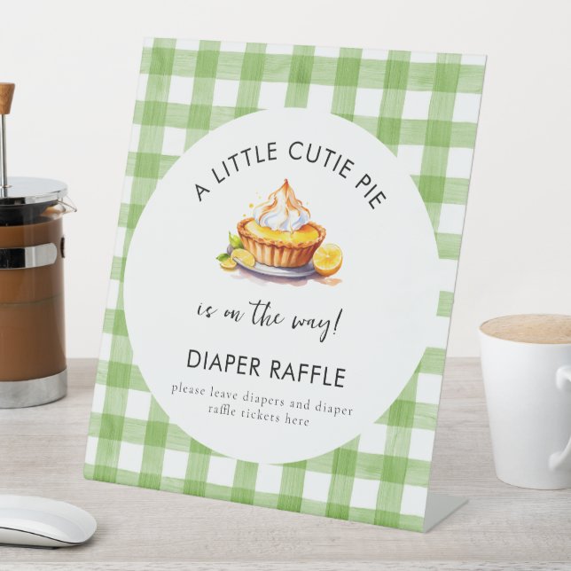 Little Cutie Pie Lemon Baby Shower Diaper Raffle  Pedestal Sign (In SItu)