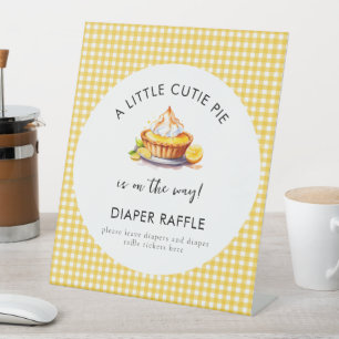 Little Cutie Pie Lemon Baby Shower Diaper Raffle  Pedestal Sign