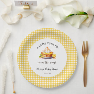 Little Cutie Pie Lemon  Gingham Baby Shower  Paper Plate