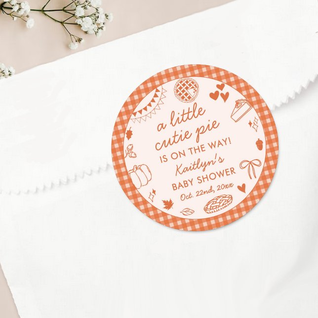 Little Cutie Pie On The Way! Fall Baby Shower Classic Round Sticker (Creator Uploaded)