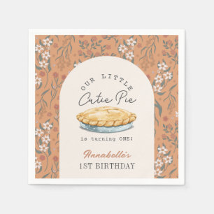 Little Cutie Pie Orange Floral 1st Birthday Napkin
