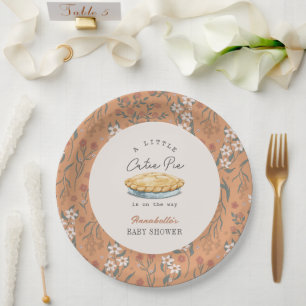 Little Cutie Pie Orange Floral Baby Shower Paper Plate