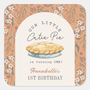Little Cutie Pie Orange Floral Girl 1st Birthday Square Sticker