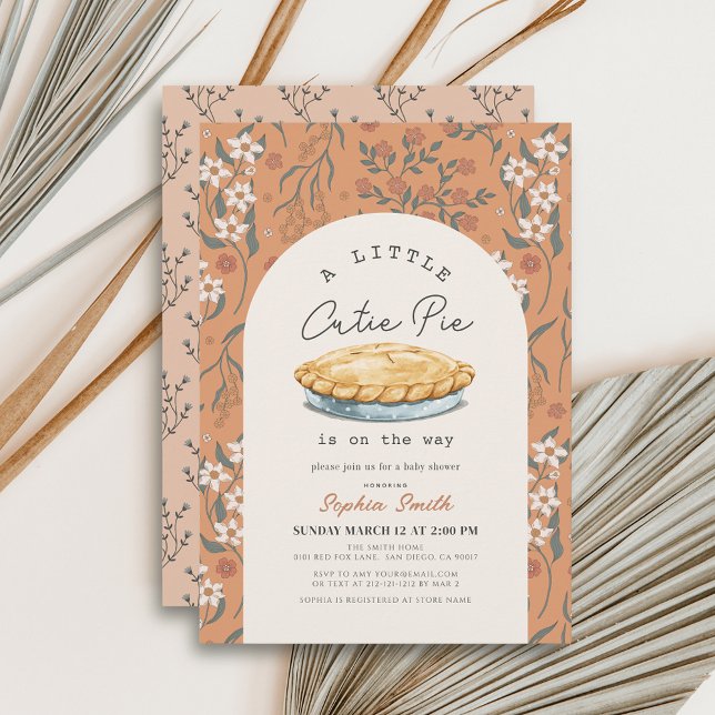 Little Cutie Pie Orange Floral Girl Baby Shower Invitation (Creator Uploaded)