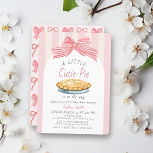 Little Cutie Pie Pink Bow Girl Baby Shower Invitation