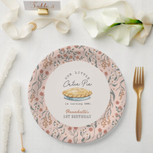 Little Cutie Pie Pink Floral 1st Birthday Paper Plate