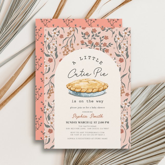 Little Cutie Pie Pink Floral Girl Baby Shower Invitation (Little Cutie Pie Floral Baby Shower Invitation)