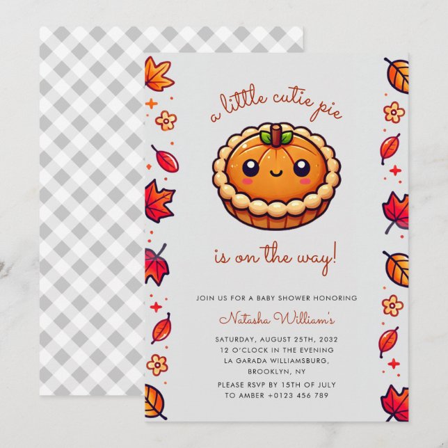 Little Cutie Pie Pumpkin Fall Baby Shower Invitation (Front/Back)