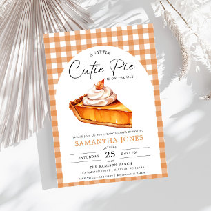 Little Cutie Pie Pumpkin Fall Gingham Baby Shower Invitation