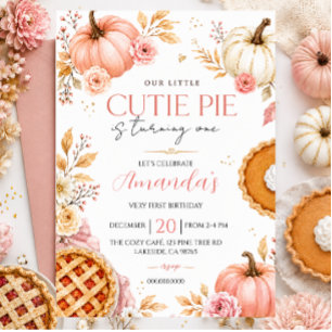 Little Cutie Pie Pumpkin Girl First Birthday Invitation