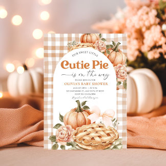 Little Cutie Pie Rustic Floral Gingham baby shower Invitation