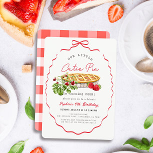 Little Cutie Pie Strawberries Red Bow Birthday Invitation