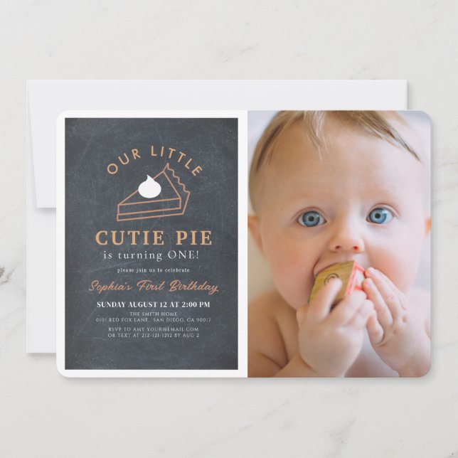 Little Cutie Pie Thanksgiving 1st Birthday Photo Invitation (Front)
