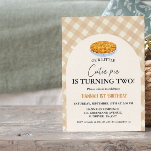 Little Cutie Pie Thanksgiving Plaid 2nd Birthday Invitation (Creator Uploaded)
