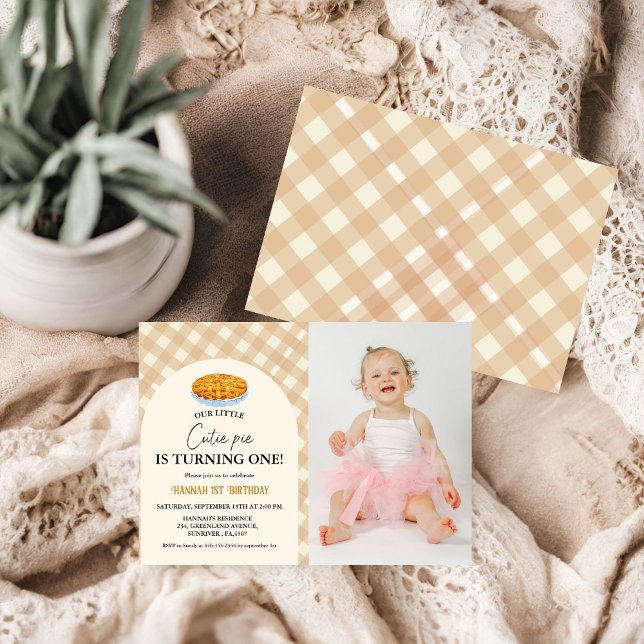 Little Cutie Pie Thanksgiving White 1st Birthday Invitation (Creator Uploaded)