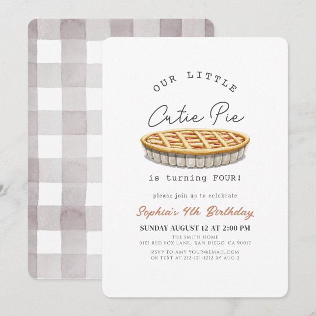 Little Cutie Pie Thanksgiving White Birthday Invitation (Front/Back)