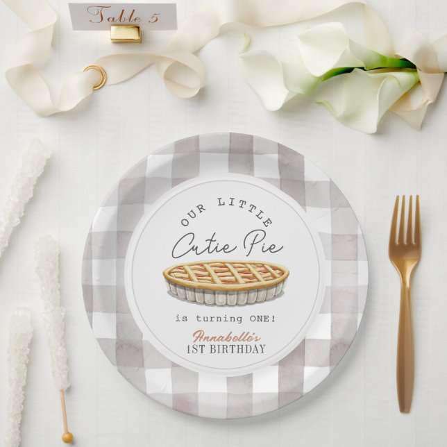 Little Cutie Pie Thanksgiving White Birthday Paper Plate (Wedding)