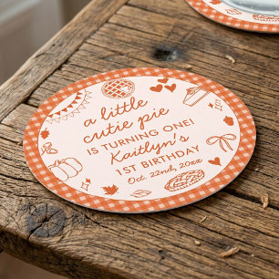 Little Cutie Pie Turning One! Fall 1st Birthday Round Paper Coaster