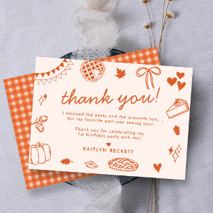 Little Cutie Pie Turning One! Fall 1st Birthday Thank You Card