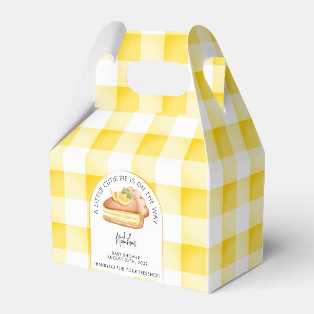 Little Cutie Pie Yellow Gingham Plaid Baby Shower Favour Box (Front Side)