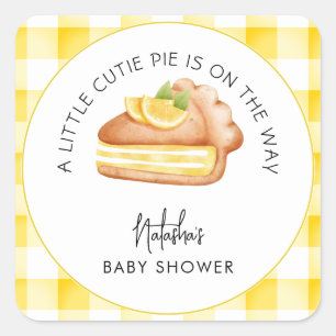 Little Cutie Pie Yellow Gingham Plaid Baby Shower Square Sticker