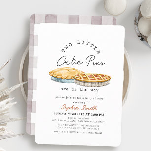 Little Cutie Pies Twins White Gingham Baby Shower Invitation