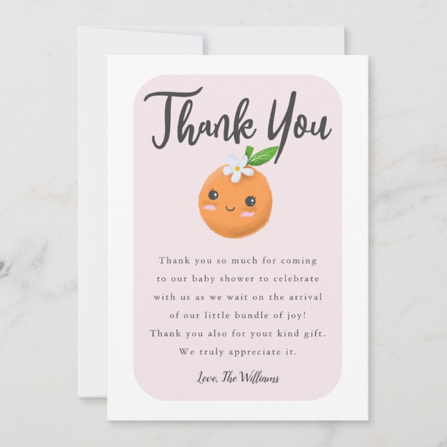 Little Cutie Pink Baby Shower Thank You Card (Front)