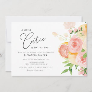 little cutie pink floral baby shower invitation