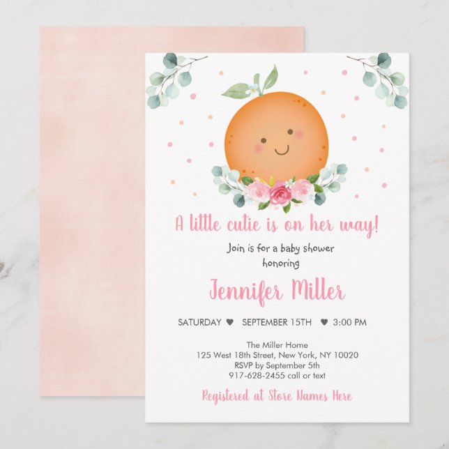Little Cutie Pink Floral Girl Baby Shower Invitation (Front/Back)