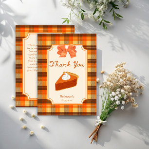 Little cutie pumpkin pie fall plaid baby shower thank you card