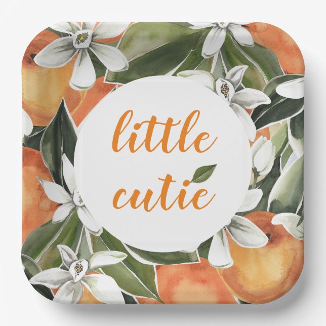 Little Cutie Square Paper Plates Orange Paper  (Front)